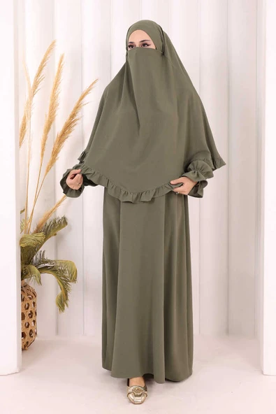 Sufleli Namaz Elbisesi 6034 Haki ürün görseli 1