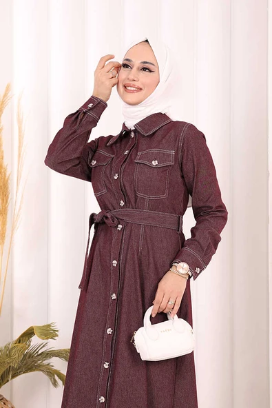 Kot Elbise 7061 Bordo - Resim 6