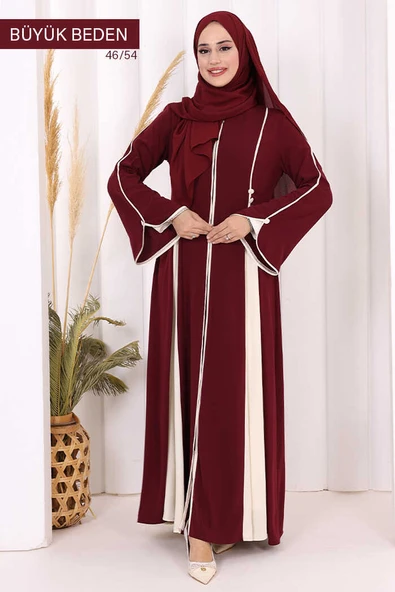 Biyeli Fermuarlı Ferace 7050-1 Mürdüm - Resim 2
