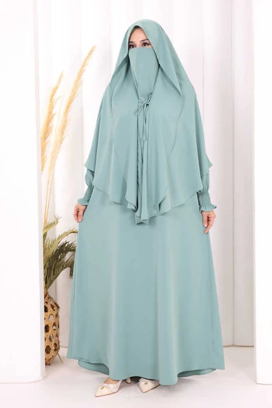 Peçeli Cilbab Model Elbise 6063 Mint ürün görseli 1