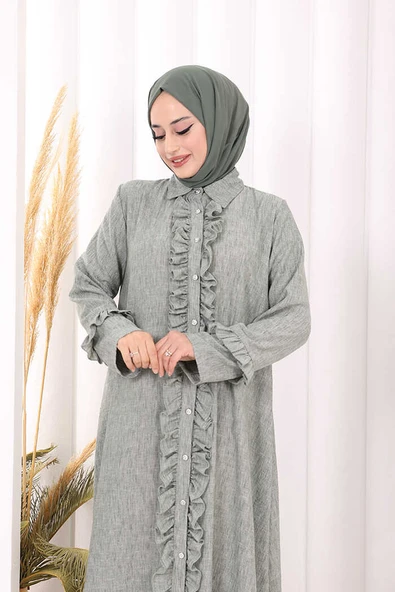 Fırfır Detaylı Elbise 6066 Mint - Resim 6