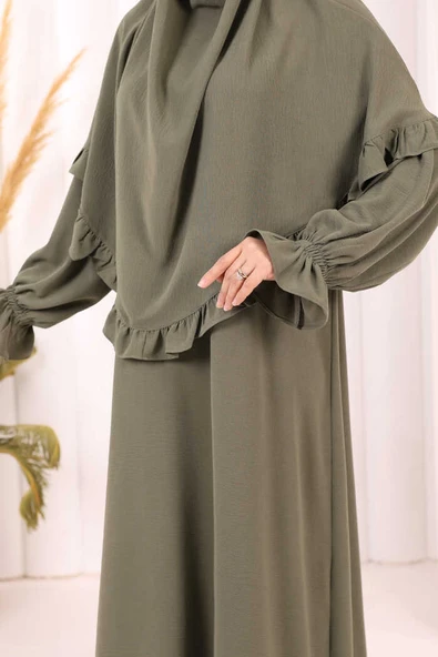 Sufleli Namaz Elbisesi 6034 Haki - Resim 7