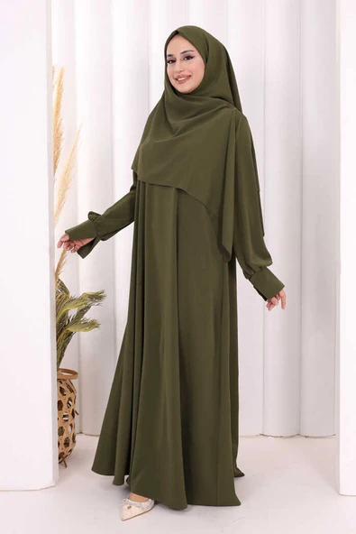 Eşarplı Elbise 6059 Haki - Resim 2