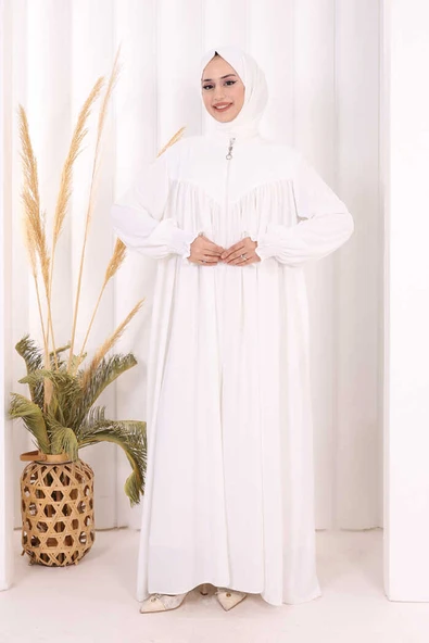 Biritli Ferace ŞAL HEDİYE ! 7056 Ekru - Resim 2