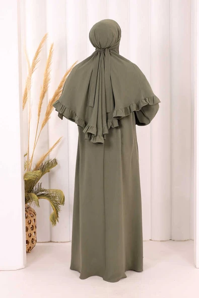 Sufleli Namaz Elbisesi 6034 Haki - Resim 5