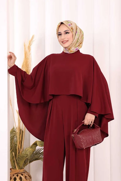 Pelerinli Tulum 8022 Bordo - Resim 6