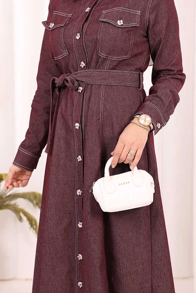 Kot Elbise 7061 Bordo - Resim 7