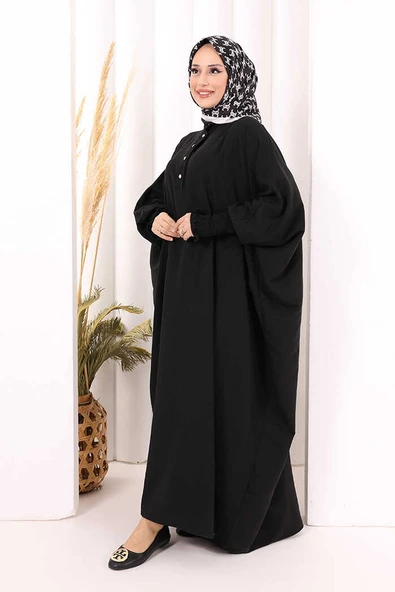 Yarasakollu Elbise 6077 Siyah - Resim 3