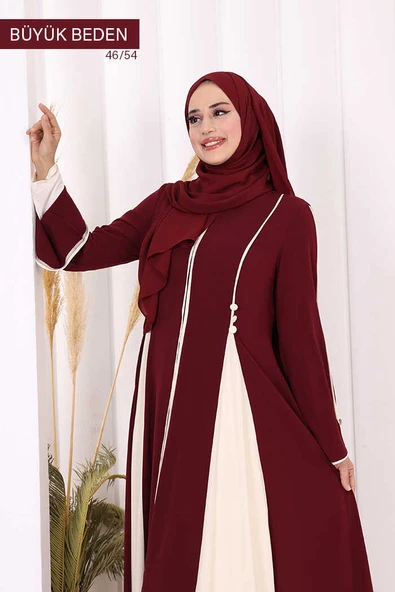 Biyeli Fermuarlı Ferace 7050-1 Mürdüm - Resim 5