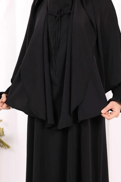 Peçeli Cilbab Model Elbise 6063 Siyah - Resim 6