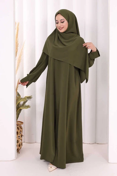 Eşarplı Elbise 6059 Haki - Resim 3