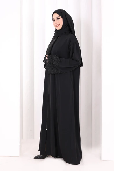 Dantelli Namaz Feracesi 6093 Siyah - Resim 3