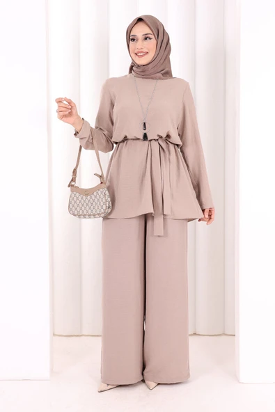Kolyeli Tunik Pantolon Takım 8027 Vizon ürün görseli 1