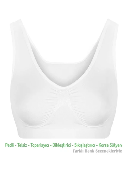 Alışveriş Meydanı Kadın Beyaz Pedli Kalın Askılı Dikleştirici Sıkılaştırıcı Toparlayıcı Sütyen Korse ürün görseli 1