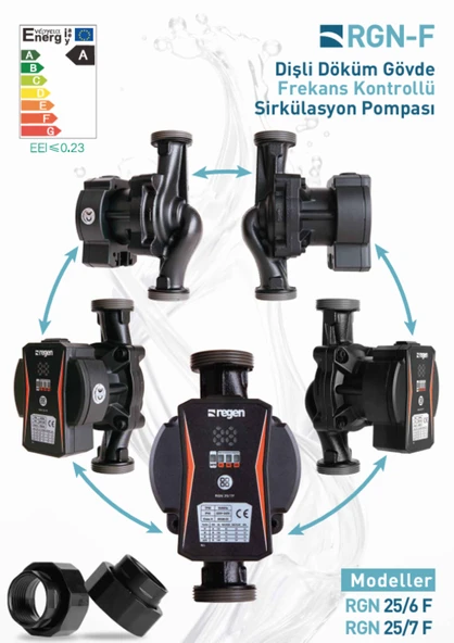 Regen RGN 25/6 F 22 Watt Frekans Konvertörlü Sirkülasyon Pompası (1 1/2" - 1") 2,5 m3 Debi - 4 mSS Basınç ürün görseli 1