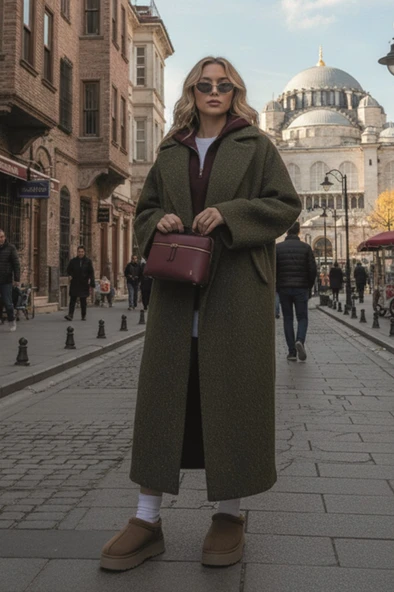 Kışlık Astarlı Detaylı Kadın Kaşmir Kaban - Resim 3