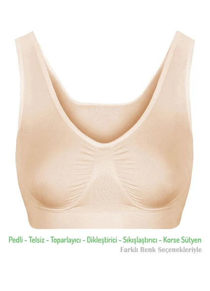 Alışveriş Meydanı Kadın Ten Pedli Kalın Askılı Dikleştirici Sıkılaştırıcı Toparlayıcı Sütyen Korse ürün görseli 1
