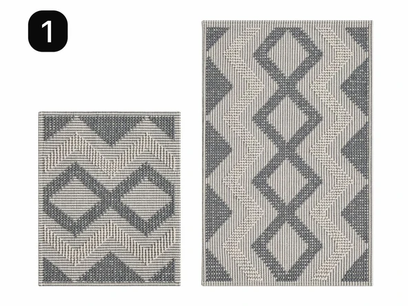 Kilim Motifli İKİ’li Klozet Takımı Krem & Gri ürün görseli 1
