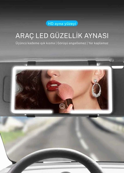 TechTic Araç İçi LED Işıklı Makyaj Aynası Dokunmatik Şarjlı 3 Modlu HD Güneşlik Aynası 23,5-12,7 cm ürün görseli 1
