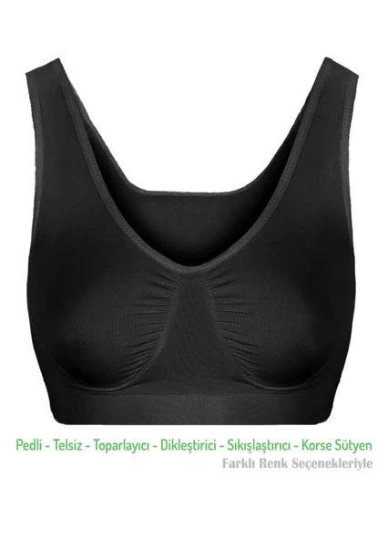 Alışveriş Meydanı Kadın Siyah Pedli Kalın Askılı Dikleştirici Sıkılaştırıcı Toparlayıcı Sütyen Korse ürün görseli 1