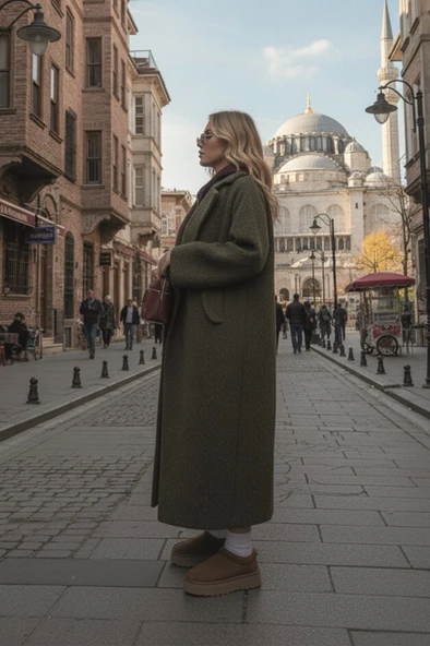 Kışlık Astarlı Detaylı Kadın Kaşmir Kaban - Resim 5