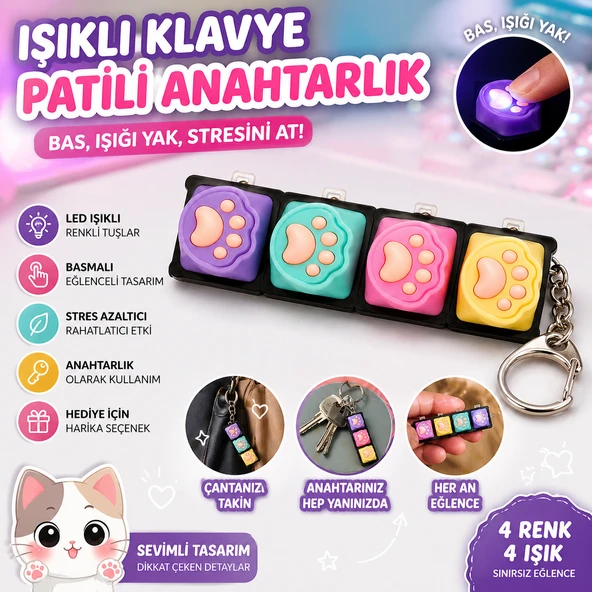 Işıklı Klavye Patili Anahtarlık LED Işıklı Basmalı Stres Giderici Sevimli Tasarım ürün görseli 1
