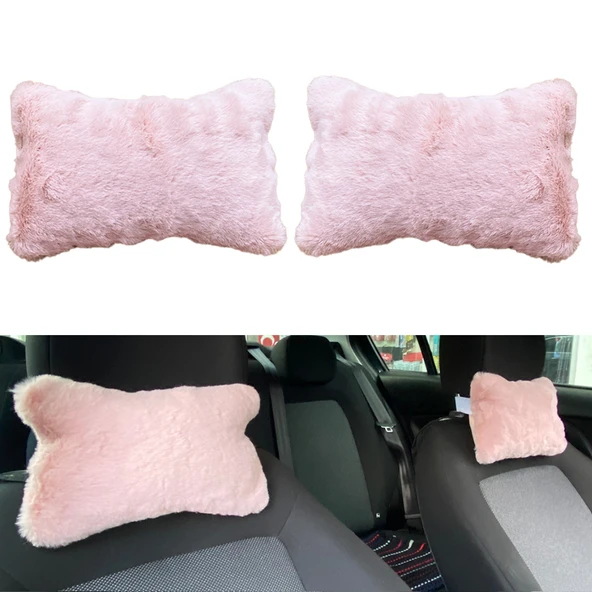 Yumuşak Peluşlu Ortopedik Araba Seyahat Boyun Yastığı 2'li Pudra Pembe ürün görseli 1