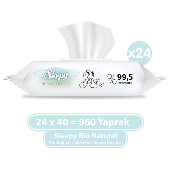 Sleepy Bio Natural Yenidoğan Islak Bebek Bakım Havlusu 24x40 (960 Yaprak) ürün görseli 1