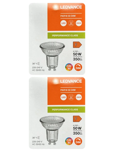 (2 Adet) Ledvance 4,5W Ilık Beyaz (4000K) Dim Edilebilir GU10 Duylu Cam Spot Ampul ürün görseli 1