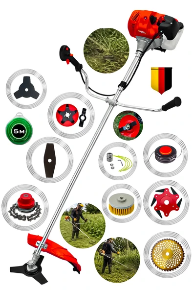 Lieber German 10 Parça Full Setli Yan Tipi Benzinli Ot Çalı Çim Biçme Tırpan Makinesi ürün görseli 1