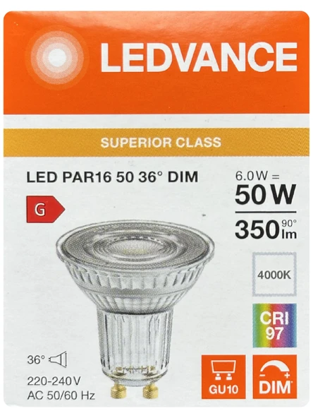 (1 Adet) Ledvance 6W Ilık Beyaz (4000K) Dim Edilebilir GU10 Duylu Cam Spot Ampul ürün görseli 1