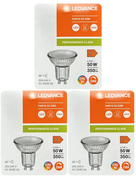 (3 Adet) Ledvance 4,5W Ilık Beyaz (4000K) Dim Edilebilir GU10 Duylu Cam Spot Ampul ürün görseli 1