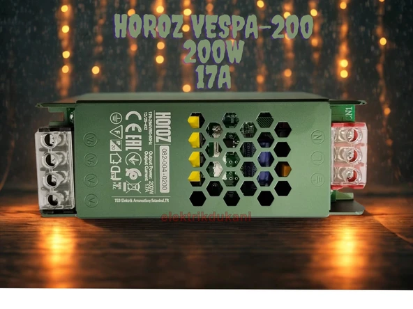 HOROZ Vespa-200 Süper Slim 12v Dc 17A Şerit Led Trafosu 200w IP20 (12 Volt 17 Amper 8mt ye Kadar Kullanım İçin Uygundur) ürün görseli 1