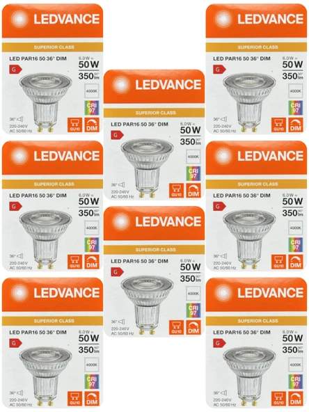 (8 Adet) Ledvance 6W Ilık Beyaz (4000K) Dim Edilebilir GU10 Duylu Cam Spot Ampul ürün görseli 1