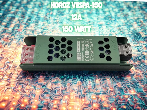 HOROZ Vespa-150 Süper Slim 12v Dc 12A Şerit Led Trafosu 150w IP20 (12 Volt 12 Amper 6mt ye Kadar Kullanım İçin Uygundur) ürün görseli 1