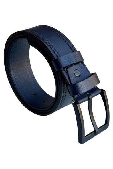 Lacivert Hakiki Deri Düz Renk Dikişli Model 4.5 cm. Genişlikli Spor Kemer // 505-28 ürün görseli 1
