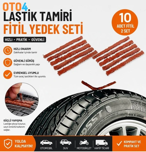 Oto4 10 Adet Lastik Tamir Onarım Fitili Yedek ürün görseli 1