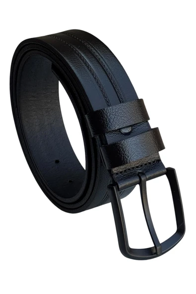 Siyah Hakiki Deri Ortası Şerit Desenli Model 4 cm. Genişlikli Spor Kemer  // 400-42 ürün görseli 1