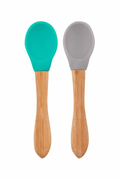 OiOi Bambu Saplı Silikon Mama Kaşığı 2li Aqua Green / Powder Grey ürün görseli 1