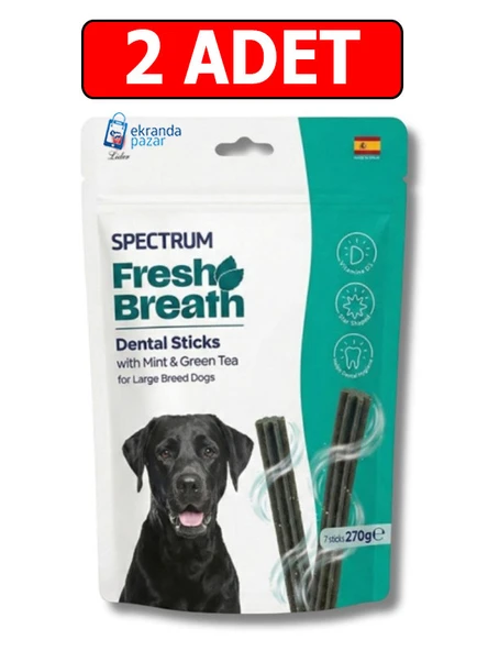Spectrum fresh breath dental sticks 2adet naneli ve yeşil çaylı büyük ırk köpek ödül maması 270gr (7'li) ürün görseli 1