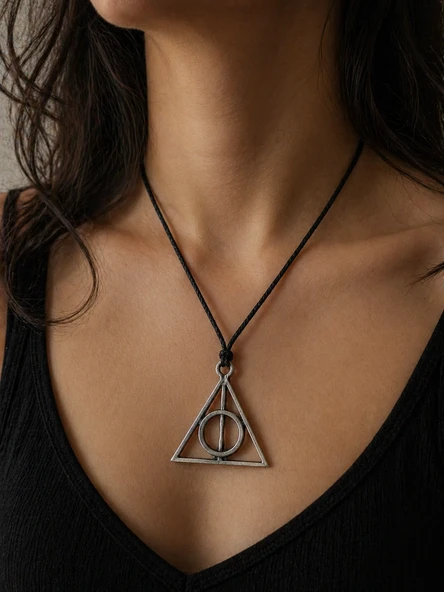 Harry Potter Ölüm Yadigarları Sembol İpli Kolye Unisex Hediye ürün görseli 1