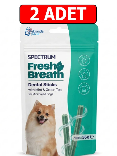 Spectrum fresh breath dental sticks 2 adet naneli ve yeşil çaylı küçük ırk köpek ödül maması 56gr (7'li) ürün görseli 1