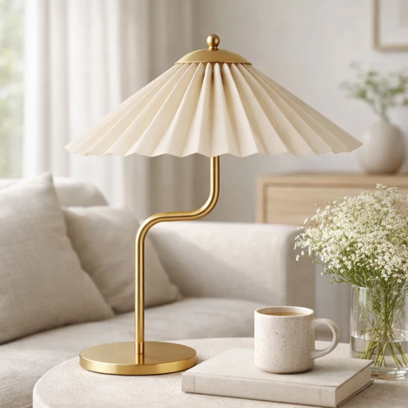 Avelis Gold Gövde Krem Başlık Dekoratif Abajur ürün görseli 1