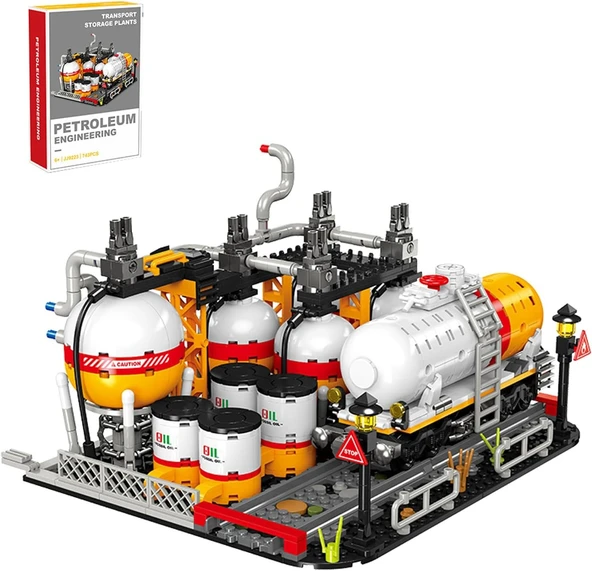 City Gas Station 743 Parça Modüler Kimya Tesisi Yapı Seti (tank + Laboratuvar) JJ9223 ürün görseli 1