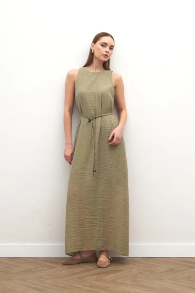 3093 SATEEN KEMER DTYL. UZUN ELBİSE - Resim 4