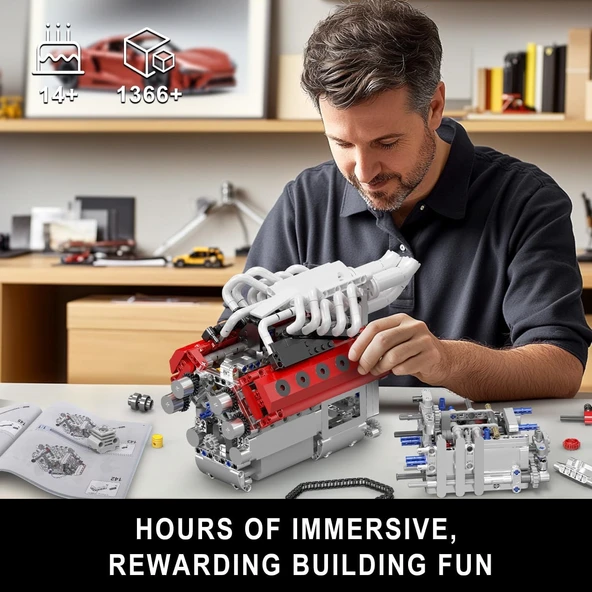 Mould King V12 Engine Model Kit  +1366 Parça - Resim 6