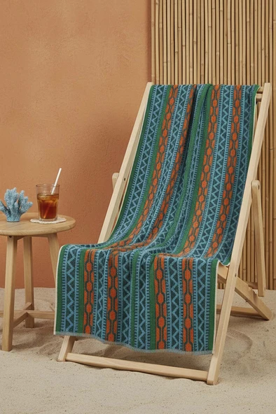 Turkuaz Sahara %100 Pamuklu Plaj Havlusu 70x140 cm ürün görseli 1