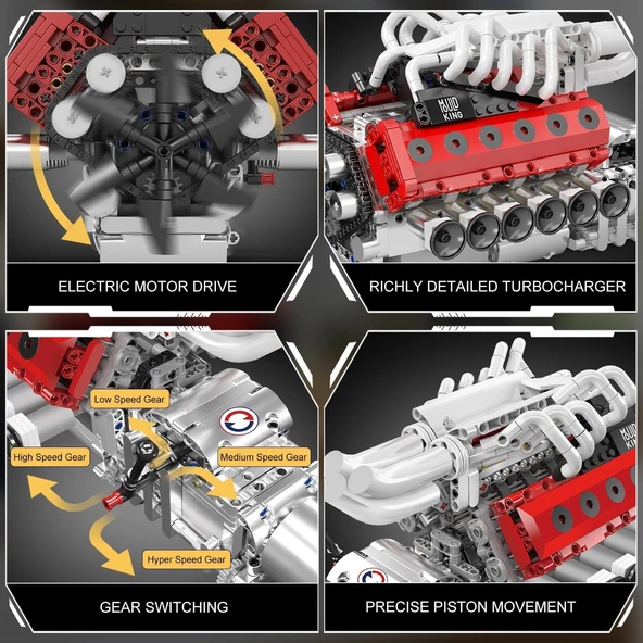 Mould King V12 Engine Model Kit  +1366 Parça - Resim 5