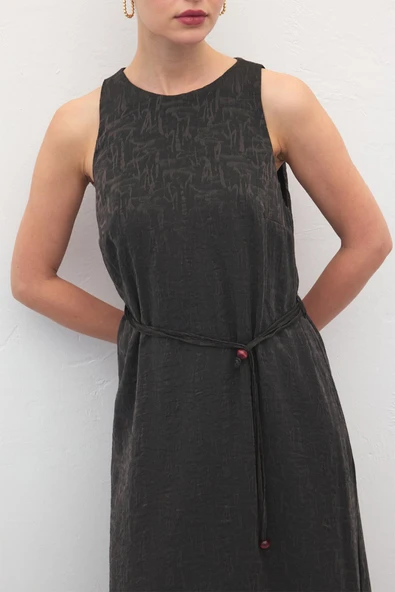3093 SATEEN KEMER DTYL. UZUN ELBİSE - Resim 5