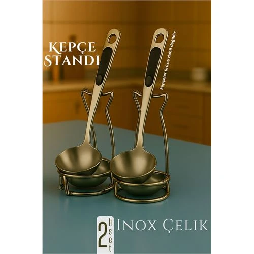 Inox Kepçe Standı - 2 li Kaşık Kepçe Standı- Profesyonel Şef Tasarımı 722045 ürün görseli 1